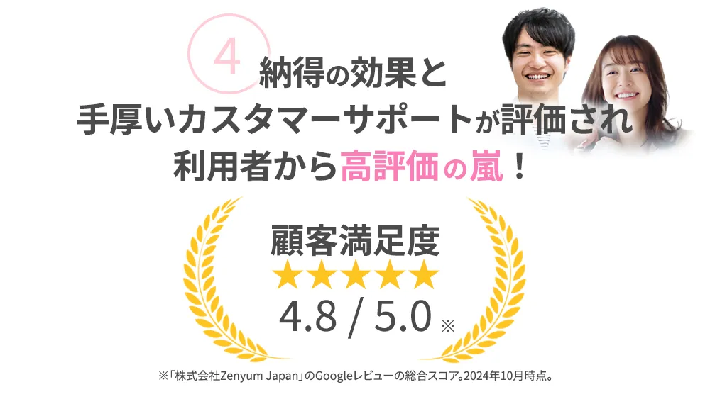 ポイント４効果と手厚いサポートが評価され利用者から高評価の嵐